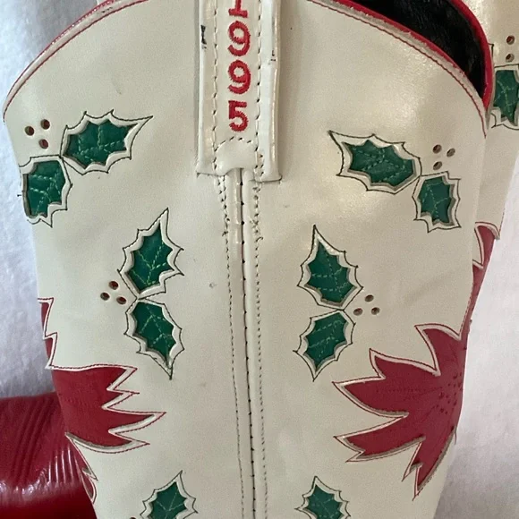 Acme Holiday Christmas Cowboy Poinsettia Holly Boots Limited Edition Sz 7 - Picture 4 of 12